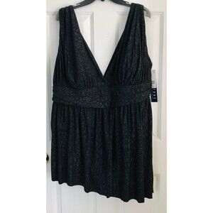 Longitude Women's Swim Dress Size24 Black Tummy Control Soft Cup Bra Long Torso